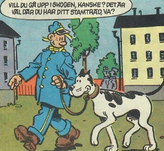Uti vår hage av Krister Petersson - Hundringen (KP 25): Översten ber 91:an gå en promenad med hans hund Cesar, då de kommer så bra överrens.